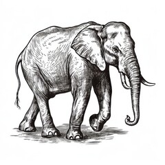 Hand-Drawn Detailed Elephant Illustration - Black and White Etching Style Art