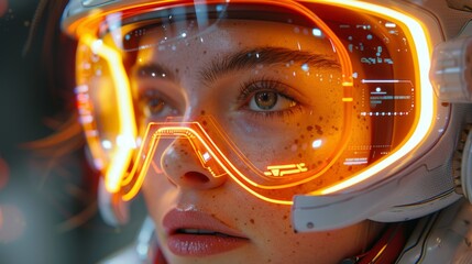 Poster - Create a futuristic scene featuring VR goggles immersed in a virtual world, with AI-generated animations enhancing the experience.