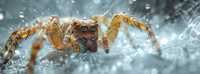 Sticker - Macro Photography of a Jumping Spider Covered in Dew