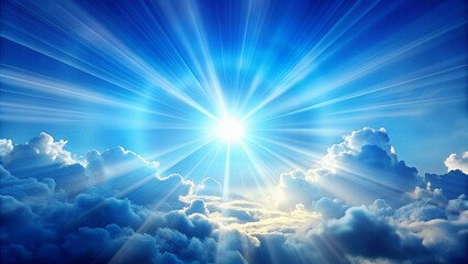 sun rays shining through a blue cloudy sky , sun, ray, light, blue, cloudy, sky, sunlight, nature, t