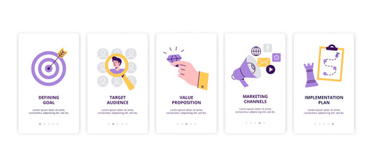 Fototapete - Marketing strategy concepts. Goal, audience, value proposition, planning, and promotion. Trendy vector flat illustration for web application, presentation, or promo.