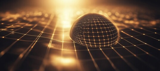 Wall Mural - Infographic showing the photon sphere of a black hole with 3D light trapped in a perfect orbit surrounded by 2D spacetime grids that bend under immense gravity