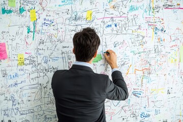 An individual writes down problem-solving ideas on a whiteboard, with various strategies and solutions clearly outlined