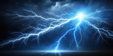 Wall Mural - Strike of lightning illuminates dark, futuristic light background, lightning, futuristic, energy, electricity, dramatic