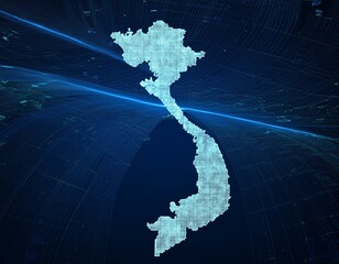 Poster - Digital map of Vietnam, concept of global network and connectivity