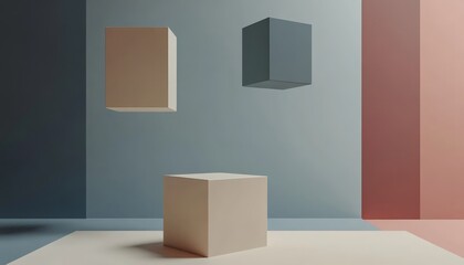 Wall Mural - Three Cubes Minimalist Color Blocking Scene.