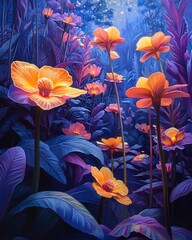 Wall Mural - Celestial Garden of Impossible Colors garden in space where the flowers bloom in impossible colors