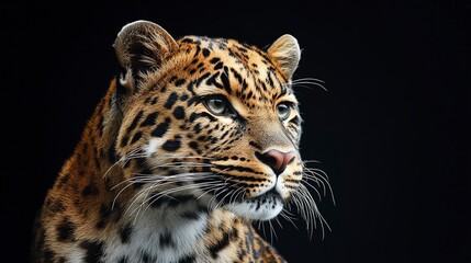 Wall Mural - majestic amur leopard portrait isolated on black background wildlife conservation image