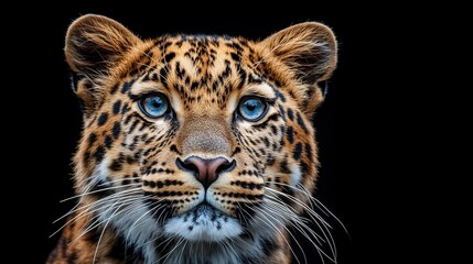 Wall Mural - majestic amur leopard portrait isolated on black background wildlife conservation image