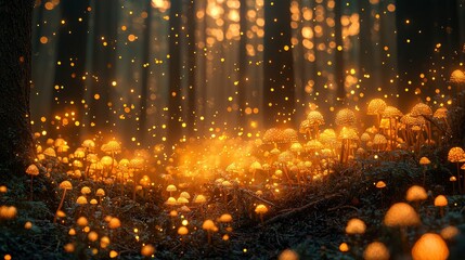 A Forest Of Glowing Mushrooms, Each Emitting A Different Musical Note, An Enchanted Symphony