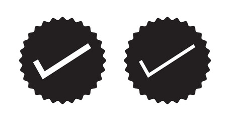 Poster - Black tick verified symbol icon set with fill and stroke. Tick, right, v, verification symbol. accept, vote, choice symbol for use in apps, profiles and bio.