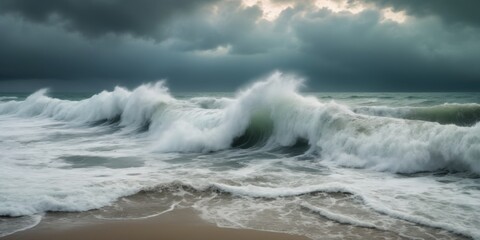 Wall Mural - Dramatic Stormy Seascape with Ominous Clouds and Turbulent Waves