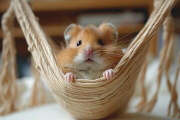 Wall Mural - Cute Hamster in a Hammock