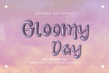 Poster - Glossy chrome inflated text on gloomy cloud background 3d editable vector text effect