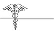 © Line emotion - Medical symbol caduceus. Continuous One line drawing, Continuous single line art drawing of caduceus as a symbol of medicine outline vector, Continuous one simple single abstract line drawing