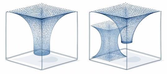 Wall Mural - Depict black hole influenced by 3D quantum gravity where 2D light waves are distorted in an abstract vector that captures the dual nature of quantum and gravitational forces