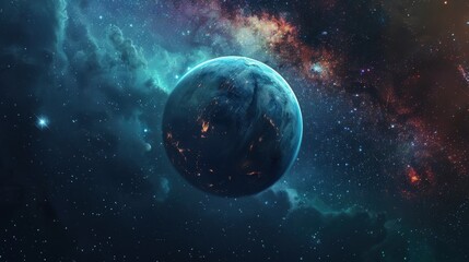 Wall Mural - A Blue Planet in a Starry Nebula