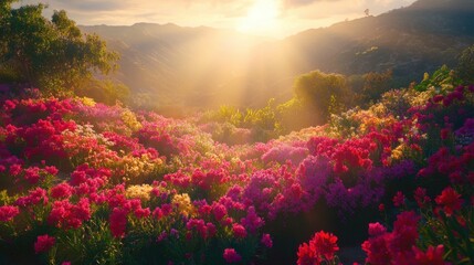 Wall Mural - Vibrant Wide Shot of Statice Flower in Lush Garden - Nature Photography