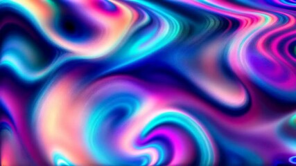 Wall Mural - abstract neon vibrant colorful background with flowing wave, liquid plasma, fluid ink. smooth motion purple blue red pink waves, 3d  iridescent holographic design. looped animation. seamless footage.