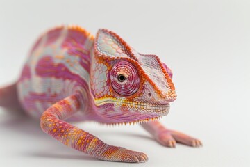 Poster - A Close-Up View of a Vibrant Pink and Orange Chameleon