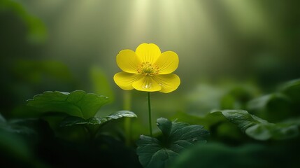 Wall Mural - Bright and Beautiful: Wide Shot of Buttercup Flower in Vibrant Garden Surrounding