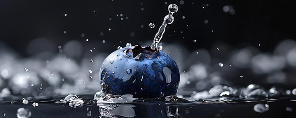 Wall Mural - Fresh blueberry splashing in water with vibrant droplets