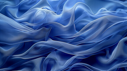 Wall Mural - Elegant flowing blue silk fabric with a soft, wavy texture in motion