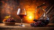 © Man888 - A glass of rich, full-bodied red wine is carefully poured from a decanter against a warm, rustic background with soft, golden lighting.
