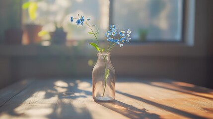 Wall Mural - Elegant Forget-Me-Not Flower in Vase: A Timeless Beauty for Your Home Décor