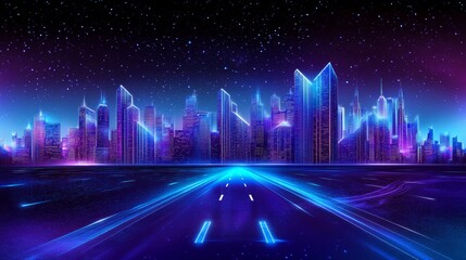 Poster - A night city concept, night life, technology networks, and the future is depicted in this rendering.