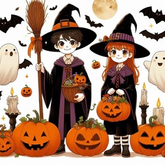 Wall Mural - halloween background with a witches