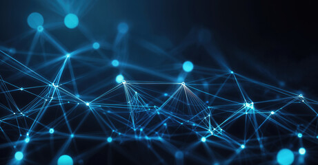 Poster - Abstract network of connecting points and lines illustrating data exchange and technology on a blue background. High quality photo