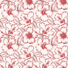 Wall Mural - Beautiful tropical floral seamless pattern with hand drawn hibiscus flowers. Ready floral print design.