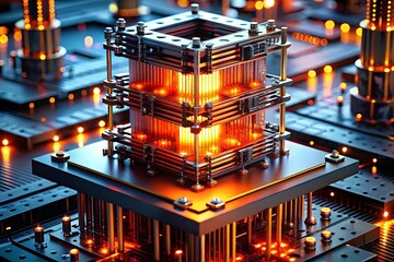 Poster - Quantum Computing Power: A close-up of a powerful quantum computer, showcasing the intricate circuitry and glowing lights, symbolizing the future of computing and technological advancement.