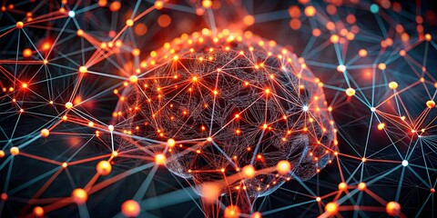 Poster - The Illuminated Mind: A 3D render of a human brain interwoven with glowing nodes and synapses, representing the power of thought, AI, and neural networks. 