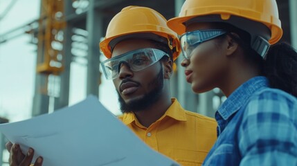 Poster - Group of architects and engineers at a building site , Team of expert architects on construction site in helmets checking workflow
