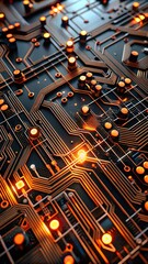 Poster - Illuminated Circuitry: A close-up view of a motherboard, its intricate pathways and glowing processors humming with digital life.