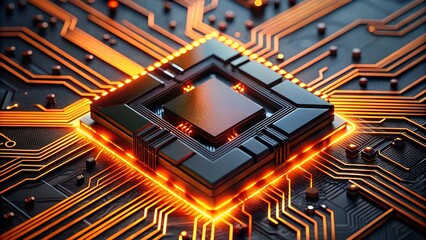 Poster - The Heart of Innovation: A close-up shot of a glowing computer processor, showcasing the power and potential within modern technology.  