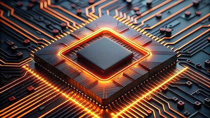 Poster - The Heart of Innovation: A close-up shot of a glowing computer processor, showcasing the power and potential within modern technology.  