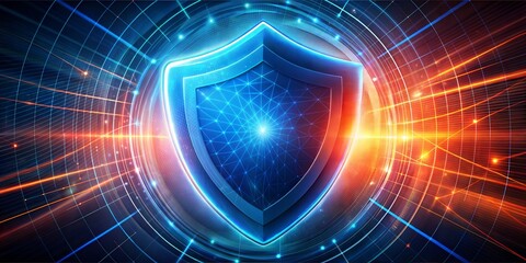 Poster - Cyber Shield: A futuristic shield glows against a digital backdrop, representing cybersecurity and data protection in the digital age. 
