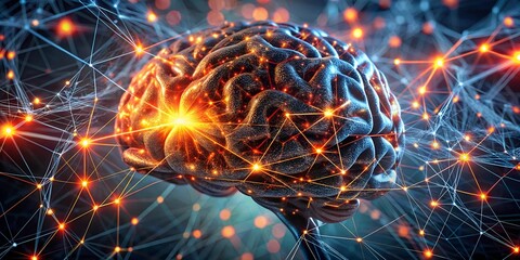Poster - the illuminated mind: a mesmerizing 3d rendering of the human brain, awash in a vibrant network of g