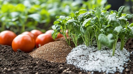 Wall Mural - vegetable seeds with a mix of coco coir, peat, and perlite, showcasing the essential components of a healthy and fertile growing medium in a gardening setting.