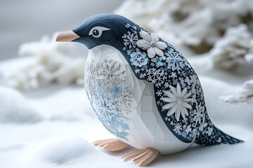 3D paper model of a penguin with pastel black whit 0062 bird, nature, animal, winter, snow, penguin, wildlife, beak, white, illustration, black, christmas, bullfinch, wild, vector, feather, blue, red,