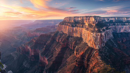 Wall Mural - a majestic plateau mountain with flat tops and steep cliffs at sunset