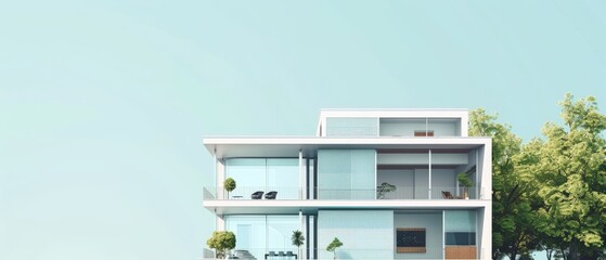 Wall Mural - A large white building with a lot of glass windows and a balcony