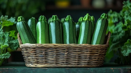 Wall Mural - a bundle of green zucchinis in a basket