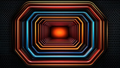 Abstract Octagonal Tunnel with Glowing Lines and Orange Light