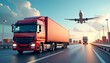 © Photo by mQ - A moving truck against the backdrop of an airplane flying overhead, creating a dynamic scene of transportation and travel. The contrast between the ground vehicle and the airborne symbol of transport