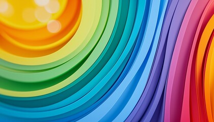 Poster - A colorful rainbow with a yellow sun in the background. The rainbow is made up of many different colors, including blue, green, and red. The sun is shining brightly