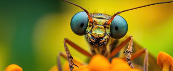 Wall Mural - Close-up of a Green-Eyed Insect on a Flower